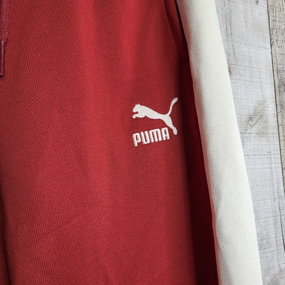 Puma Iconic T7 Intense Red Track Pants with White Stripes. Straight Leg - Picture 2 of 11